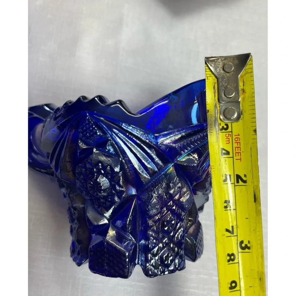 Imperial Carnival Glass Sugar Bowl Creamer Set Cobalt Blue #526 Iridescent Nucuf